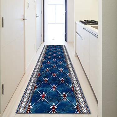 Imagem de Tapete de corredor azul corredor, longo 30,5 m 4,5 m tapete de fazenda para sala de jantar quarto cozinha lavável na máquina, tapete sem fiapos, tapetes para bebês (tamanho: 3x4,9 pés/100x