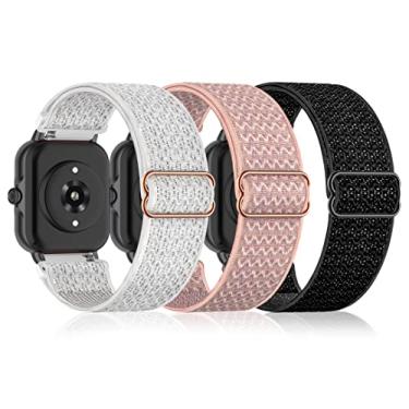 Imagem de Bolesi Pacote com 3 pulseiras de relógio de nylon elástico compatíveis com Amazfit Active 2/2 quadrado/ativo, pulseiras esportivas macias de substituição de 20 mm para Amazfit GTR mini/Bip U Pro/Bip 3