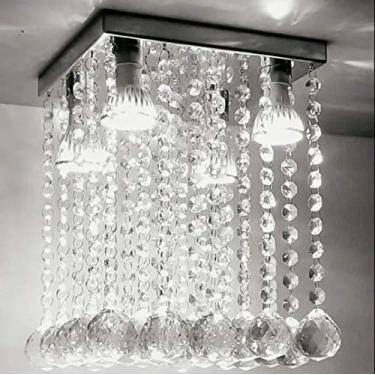 Imagem de Lustre De Cristal para hall, corredor, lavabo,base de inox espelhado 20X20 Cm,40cm De Altura