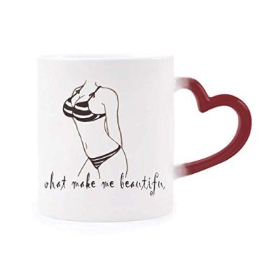 Imagem de Ilustração de beleza biquíni estampa preta sensível ao calor caneca vermelha muda de cor grés copo