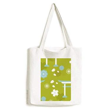 Imagem de Bolsa sacola de lona fofa azul verde branca japonesa bolsa de compras casual