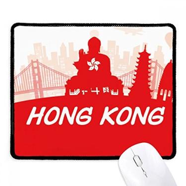 Imagem de Mousepad antiderrapante da Red Silhouette China Hongkong para escritório, preto, bordas costuradas para presente