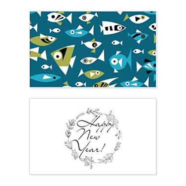 Imagem de Blocos de cores frias peixes abstratos ano novo festival cartão felicitações Bless mensagem presente