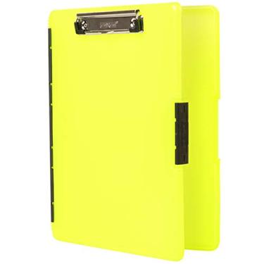 Imagem de Dexas Prancheta de plástico Slimcase 2 com armazenamento e abertura lateral, amarelo neon, pranchetas de material de escritório para organizar, carregar e armazenar, suporte A4, prancheta de