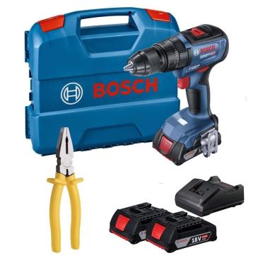 Imagem de Parafusadeira/Furadeira GSB18V-50 com 2 Baterias 1 Carregador Bosch + Alicate Universal 8&quot;