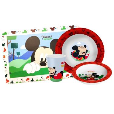 Imagem de Kit Refeição Infantil Mickey 4 Peças Melamina Prato, Tigela, Copo e Lugar Americano - Tuut
