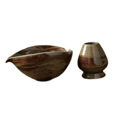 Imagem de SiaBiced Tigela Tradicional Matcha com Bico com Suporte de Batalha Portátil Matcha Setting Handcrafted Porcelain Tea Bowl para Presente de Família, Estilo b