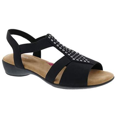 Imagem de Sandália feminina casual de couro e lycra Ros Hommerson Miriam 67028, Black/Elastic, 7 Wide