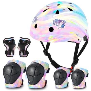Imagem de Conjunto de capacetes e almofadas infantis para skate e bicicleta – Equipamento de segurança infantil ajustável com gradiente de cor legal para meninos e meninas de 3 a 5 a 8 a 14 anos, para scooter