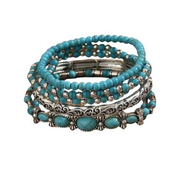 Imagem de MMIUAEG Pulseiras de turquesa natural feitas à mão com contas para botas ocidentais cabeça de boi oval flor cruz de coco pulseira para homens mulheres vintage cowboy vaqueiras joias turquesa, Medium