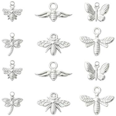 Imagem de UR URLIFEHALL 12 peças, 6 estilos, pingentes de insetos voadores de aço inoxidável, borboleta, libélula, abelha, berloques para pulseiras DIY, colares, artesanato, fabricação de joias