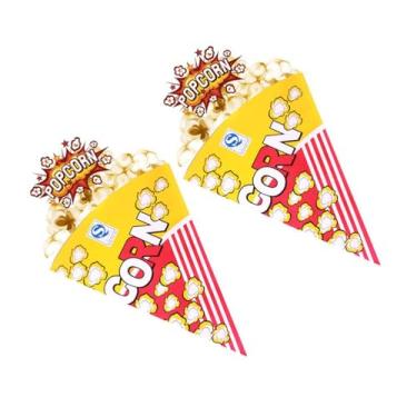 Imagem de SAFIGLE 100 Sacos de Pipoca de Papel Triangulares, Sacos de Pipoca de Papel Em Formato de Cone para Doces E Salgadinhos, Multicoloridos, 8,07 X 6,29 X 6,29 Polegadas