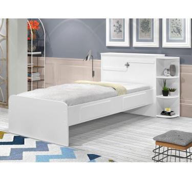 Imagem de Cama Solteiro 4 Prateleiras com Baú Hortência J&A Móveis Branco/Lilás