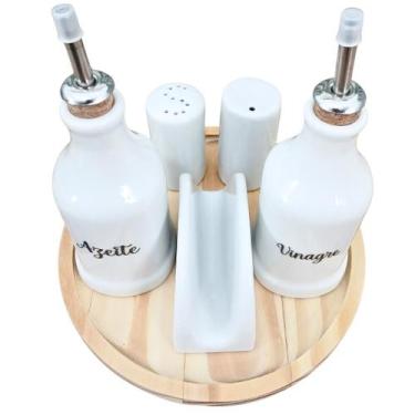 Imagem de Kit Galheteiro 6 pçs Bandeja Pinus Porcelana Branca - Antilope Decor P