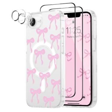 Imagem de UEEBAI Capa magnética para iPhone 16e, capa de arco compatível com MagSafe, pacote com 2 [protetor de tela + protetor de lente da câmera], capa protetora transparente sem fio fina para mulheres e