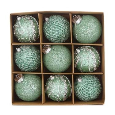 Imagem de Bolas de Natal, 9 peças, 8 cm, bolas de Natal, champanhe, pingente de decoração de árvore de presente para decoração de guirlanda de Natal (verde claro)