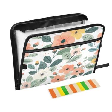 Imagem de Wassud Pasta organizadora de arquivos de papel A4 com estampa floral de primavera, pasta organizadora de documentos, com etiquetas, pasta de arquivos expansível, 13 bolsos