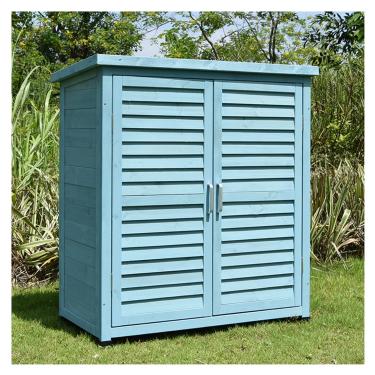 Imagem de Galpão de armazenamento vertical, armário de armazenamento ao ar livre, jardim, para jardim e quintal, grande armário com porta e prateleiras (cor: azul, tamanho: 87 x 47 x 97 cm) (azul 87 x 47 x 97