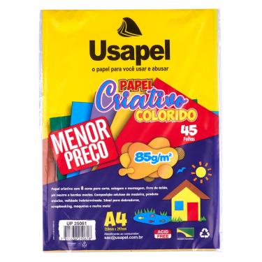 Imagem de Bloco Criativo Usapel A4 com 45 Folhas em 8 Cores 210x297mm 85g