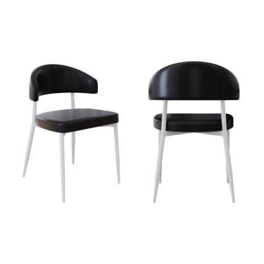 Imagem de 2 Unidades Cadeira Bless Fixa C/4 Pés 53 X 55 X 78cm Pés Brancos. Courino Preto Courino Preto