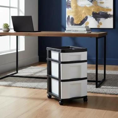 Imagem de Gaveteiro Plástico Branco 3 Gavetas Rodízio Agraplast Cod. 569 Gavetas