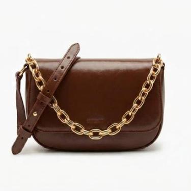 Imagem de Bolsa Feminina Anacapri Pequena Crossbody com Corrente Dourada Fixa C5001620590002 Cafe...