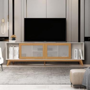 Imagem de Rack para TV até 75 Polegadas MDF 218cm Pés em Madeira Maciça Denver Y