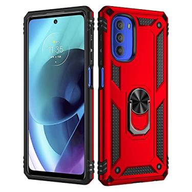 Imagem de Caso de capa de telefone de proteção Para Motorola Moto G51 5G Case Telefone celular com estojo de suporte magnético, proteção à prova de choque pesada para Motorola Moto G51 (5G) (Color : Red)