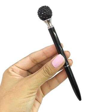 Imagem de Caneta Esferográfica Metal Ponta 0.7 mm Bola Strass Papelaria Escolar Escritório (Preto)