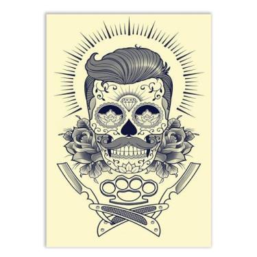 Imagem de Placa Decorativa A3 Barbearia Caveira Decoração Retro Decoração Poster