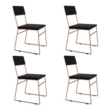 Imagem de Kit 4 Cadeiras de Jantar Málaga Assento Veludo Preto Base Cobre - ASTU