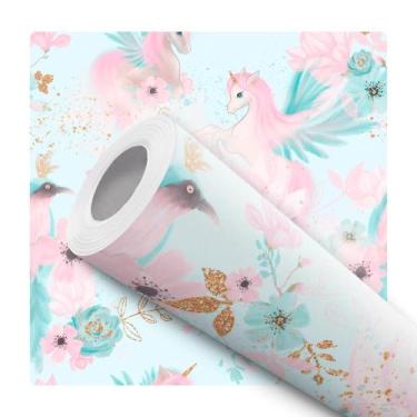 Imagem de Papel De Parede Adesivo Unicornios Rosa E Azul Quarto Menina 5m - Sign