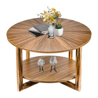 Imagem de Mesas de centro para sala de estar, pequena mesa de centro redonda com armazenamento, mesa de centro de madeira maciça moderna de meados do século, mesa central circular de madeira rústica, móveis de