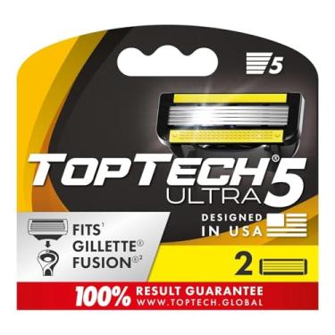 Imagem de TopTech Ultra 5 lâminas de barbear masculinas – Cartuchos substituíveis para barbear manual – Recargas de tecnologia de 5 lâminas – Pacote com 2 unidades – Serve para Gillette Fusion – Barbear macio