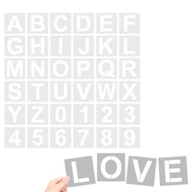 Imagem de HOIRIX 36 peças de estênceis de letras e estêncil numérico para artesanato, modelos de alfabeto de plástico em madeira, parede, pedra, tecido, projetos faça você mesmo, estêncil de tinta spray (cinza