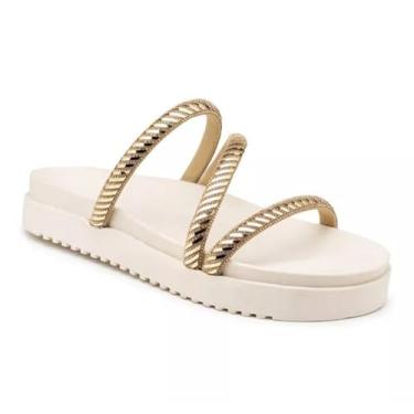 Imagem de 199066FP-Sandália Papete Feminina Sola Preta Alta com Tiras de Strass Dourado (Off white, BR, Adulto, Numérico, 38)