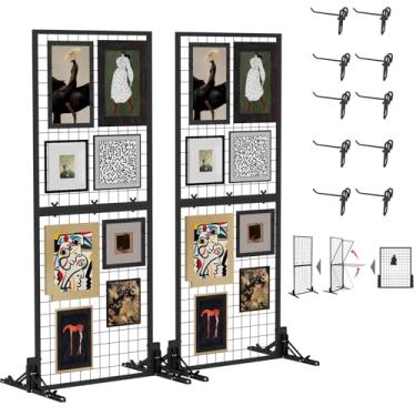 Imagem de Painel de exibição de parede resistente, dobrável, 60 cm x 1,8 m, grade de parede de arame preto, pacote com 2 com 10 ganchos, pinos com mola (base plana) para prateleiras de exibição de varejo