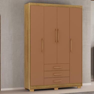 Imagem de Guarda Roupa Solteiro Linna 150cm 4 Portas de Bater 3 Gavetas Nature/Terracota G98 - Gran Belo