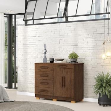 Imagem de Cômoda Sapateira Batel 5 Gavetas 2 Porta de Bater com Prateleira Nogueira G98 - Gran Belo