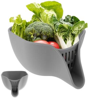 Imagem de LCZNXJJY Cesto de ralo de pia de cozinha, tigela de escorredor com bico, cesta de coador de silicone, tigela de coador de alimentos, coador de silicone para pia de macarrão para lavar legumes e salada