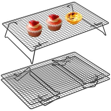 Imagem de DJAPWPX 3 peças de rack de resfriamento de aço inoxidável com pernas dobráveis rack de arame empilhável superfície antiaderente multiuso adequado para fazer bolo biscoito pão