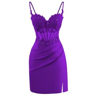 Imagem de Vestido de festa Clothfun Sweetheart Lace Applique roxo 2025