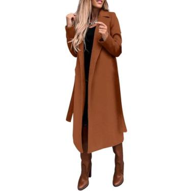 Imagem de Casaco impermeável de mistura de lã utcoco para mulheres marrom GG