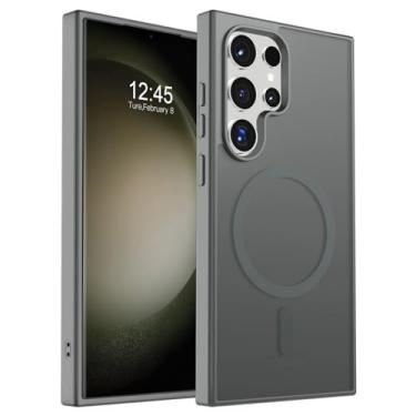 Imagem de SUPFINE Capa magnética para Samsung Galaxy S23 Ultra (compatível com MagSafe) (proteção contra quedas de grau militar), fina, translúcida, à prova de choque, cinza titânio