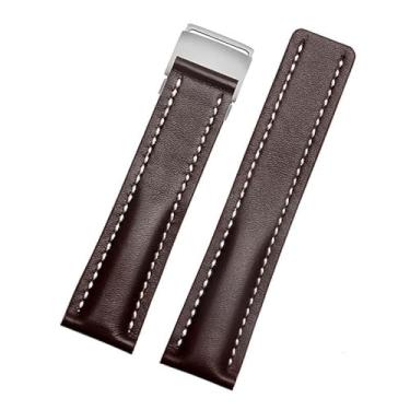 Imagem de VEVEL Pulseira de couro genuíno de 22mm 24mm para relógio masculino Breitling pulseira de couro de vaca com fivela de implantação(Coffee,22mmRoseGold Buckle)