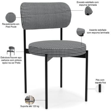 Imagem de Kit 02 Cadeiras Estofadas Para Sala De Jantar Louvre L02 Pied Poule - Lyam Decor