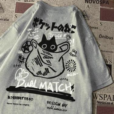 Imagem de Camiseta Unissex com Estampa de Gato Kawaii - Estilo Harajuku, BR-G, C