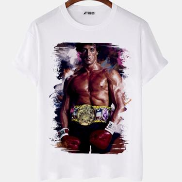 Imagem de Camiseta masculina Rocky Silvester Stallone Pintura Camisa Blusa Branca Estampada