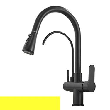 Imagem de Torneira de cozinha com filtro de toque dourado quente frio puxe para fora torneira misturadora de pia de cozinha sensor purificador de água potável torneiras misturadoras de cozinha, 9, sem toque, preto