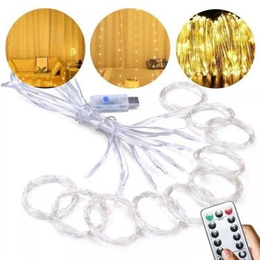Imagem de Cortina Luz De Led Fio De Fada 3X3 Usb Bivolt Branco Quente